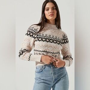 ASTR the label‎ Maria Mock Neck Fair Isle Wool Blend Fitted Cozy Sweater Large